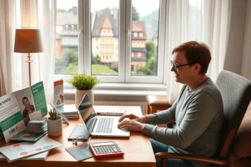 Osoba využívající počítač k rychlému online podání žádosti za 3 minuty.