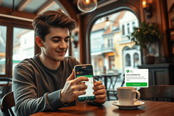Obrázek zobrazující mobilní telefon s otevřenou aplikací WhatsApp, připravený k poskytnutí přímé podpory uživatelům.