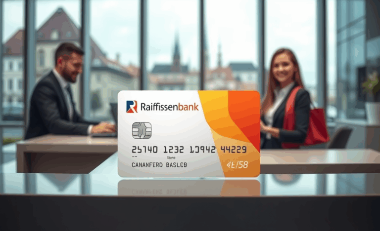 Obrázek kreditní karty Raiffeisenbank ukazující možnosti a výhody.